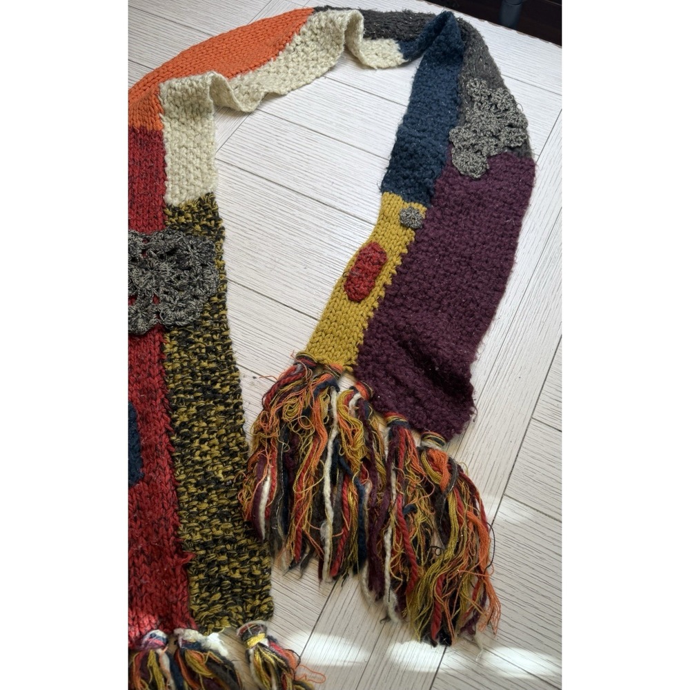 Lucky Brand Patchwork Acrylic Retro Knit Scarf Floral Tassel Trim Boho Hippy 66" - Picture 3 of 10